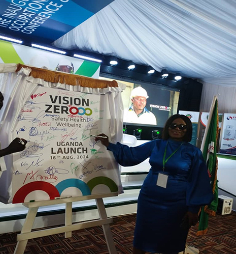 Africa Vision Zero Network Chairperson, Elizabeth Lungu-Nkumbula and her team welcoming the Minister of Gender,  Labour and Development at the Launch of the Vision Zero initiative in Uganda 