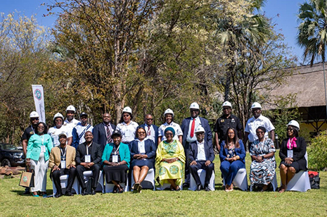 The Minister of Labour and Social Security, Brenda Tambatamba with the Workers Compensation Fund Control Board CEO, Africa Vision Zero Network Chairperson, Elizabeth Lungu-Nkumbula, speakers and some delegates during the launch of Vision Zero in the Construction sector held in Livingstone, Zambia 