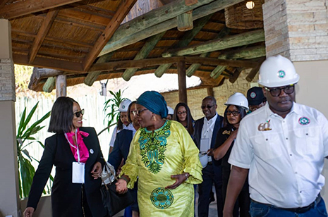 The Minister of Labour and Social Security, Brenda Tambatamba with the Workers Compensation Fund Control Board CEO, Africa Vision Zero Network Chairperson, Elizabeth Lungu-Nkumbula, speakers and some delegates during the launch of Vision Zero in the Construction sector held in Livingstone, Zambia 