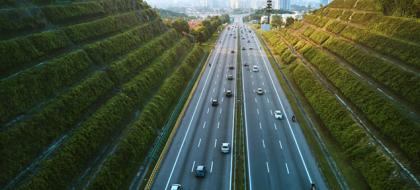 Aerial view of highway leading into Kuala Lumpur